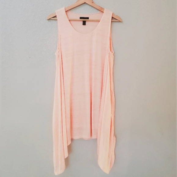 💚5/$25 H by Halston Pink Flowy Long Top Mini Slip Dress Layered Tank Size Small - Picture 1 of 8